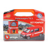 Bburago Accessories Diorama – Set Build Your City Fire Station – Caserma Vigili Del Fuoco – With Volkswagen T6 Minibus 1:43 červená biela