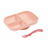 Béaba Tanier silikónový delený s prísavkou + lyžička Pink 18 x 12 cm
