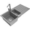Mexen Andres žulový kuchynský drez 1,5-komorový s odkvapkávačom a kuchynská batéria Rita, sivá - 6515-71-670300-71