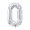 PartyDeco Fóliový balón Číslo 0 strieborný 86cm