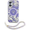 Guess IML Palm Trees Triangle MagSafe Kryt s perlovou šnúrkou pre iPhone 16 – fialový KF2346545