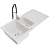 Mexen Andres, 1,5-komorový granitový drez 1000x500x200 mm a drezová batéria Aster, biela, 6515-20-73450-07