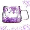Household Termo šálka na nápoje s kvetinami FLOWER GLASS 180 ml / Fialová