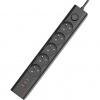 Viking síťová prodlužovací zásuvka YC53, 5x AC 230V, 1x USB-A, 2x USB-C, délka 1,5 m, černá VYC53B