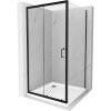 Mexen Apia, sprchový kút s posuvnými dverami 90 (dvere) x 90 (stena) cm, 6mm číre sklo, čierny profil + biela sprchová vanička, 840-090-090-70-00-4010B