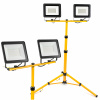 Stojan na halogénovú lampu, dvojitý Ledlux 160 cm žltý + 2× Halogén studená biela 2400 lm 30 W (Halogénový LED reflektor 2x 30W + Stavebný stojan, studená biela)