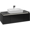 VILLEROY & BOCH Legato závesná skrinka pod umývadlo na dosku (umývadlo v strede), 3 zásuvky, s LED osvetlením, 1200 x 500 x 380 mm, Black Matt Lacquer, B757L0PD