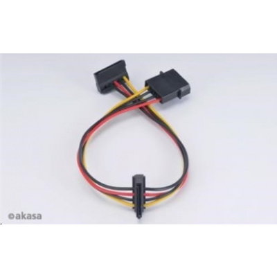 AKASA kabel SATA redukce napájení ze 4pin Molex konektoru na 2x SATA, 30cm AK-CBPW01-30