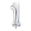 PartyDeco Fóliový balón Číslo 1 strieborný 86cm