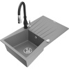 Mexen Cesar žulový kuchynský drez s 1-komorou a odkvapkávačom, so sivou kuchynskou batériou Savita - 6514-71-672601-70