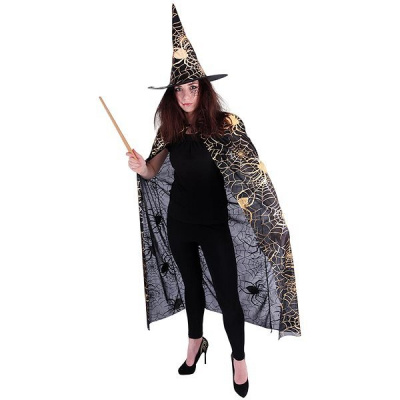 RAPPA Čarodejnícky plášť s klobúkom a pavučinou pre / Halloween