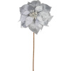 Kvet MagicHome Vianoce, Poinssetia, strieborná, stonka, 38 cm, veľkosť kvetu: 24 cm