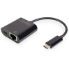 Digitus USB-C®, RJ45 adaptér [1x USB-C® zástrčka - 1x RJ45 zásvuka, USB-C® zásuvka] DN-3027 vrátane zásuvky RJ45, s nabíjacou zásuvkou, s USB; DN-3027