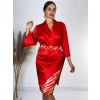 Dámske červené saténové spoločenské šaty s opaskom pre moletky - 50