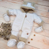 Zimná prešívaná detská kombinéza s kožúškom a kapucňou + rukavičky + topánočky, z&z - biela 62 (2-3m)