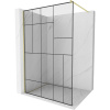 Mexen Kioto, sprchová zástena Walk-In 130 x 200 cm, 8mm číre sklo čierny vzor, zlatý matný profil, 800-130-101-55-78