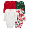 CARTER'S Body dl. rukáv Red Green dievča 4ks NB /veľ.56