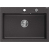 Mexen Elix granitový kuchynský drez 1-komorový 700 x 500 mm, čierny s bielymi škvrnami, chrómový sifón - 6526701005-76