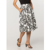 Dámska ľahká midi sukňa čierno-biela so vzorom veľkých listov 17291
