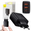Baseus CCXJ-E01 3000 mA nástenná nabíjačka čierna + SADA NÁLEPKOV BASEUS (BASEUS RÝCHLA SIEŤOVÁ NABÍJAČKA PRE TELEFÓN USB USB-C TYP-C AFC QC 3.0 30W)