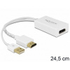 Delock HDMI-Displayport redukcia M/F, 0.20m, adaptér, biely, napajanie cez USB 62496