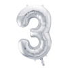 PartyDeco Fóliový balón Číslo 3 strieborný 86cm