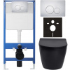 CERANO - Kompletný podomietkový WC set Lite/Verde - čierna matná - WC tlačidlo Duo, chróm - predstenová inštalácia - 49x36 cm