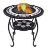 vidaXL Mozaikové ohnisko so stolom, čierno biele 68 cm, keramika - Čierna - 111320-190120