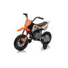 Beneo Elektrická Motorka MOTOCROSS, oranžová (12V batéria, EVA mäkké kolesá, Koženkové sedadlo, 2 x 25W Motor, Odpruženie, Kovový rám, MP3 Prehrávač s Bluetoothom, pomocné kolieska)