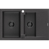 Mexen Gaspar granitový drez 1,5-komorový s odkvapkávačom 737 x 475 mm, čierny škvrnitý, čierny sifón - 6507731505-76-B