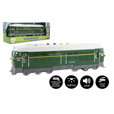 Teddies Lokomotiva/Vlak zelená plast 35cm na baterie se zvukem se světlem v krabici 41x16x12cm