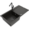 Mexen Leo, 1-komorový granitový drez 900x500x190 mm a drezová batéria Flora, čierna-zlatá metalíza, 6501-75-670401-70-B
