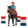 Schleich 42576 set westernová jazdkyňa na závodnej zábave s barelmi