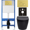 CERANO - Kompletný podomietkový WC set Lite/Verde - čierna matná - WC tlačidlo Duo, zlatá - predstenová inštalácia - 49x36 cm