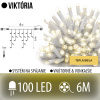 Viktória led svetelná záclona vonkajšia - 100led - 6m teplá biela - biely kábel
