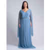 Dámske dlhé spoločenské šaty s opaskom - svetlo modré - 44