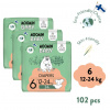 Moomin Baby 6 Maxi 12–24 kg (102 ks), mesačné balenie eko plienok