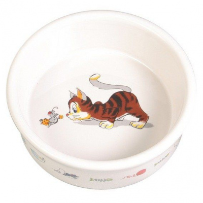 TRIXIE Keramická miska bílá, motiv kočka s myší 200ml/11cm