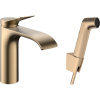 HANSGROHE Vivenis páková umývadlová batéria s bidetovou sprškou a sprchovou hadicou 160 cm, s odtokovou súpravou Push-Open, výška výtoku 110 mm, kartáčovaný bronz, 75210140