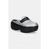 Šľapky Crocs Stomp Metallic Loafer Clog dámske, strieborná farba, na platforme, 210363