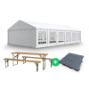 Záhradný Party stan 6x12m PVC Standard PLUS + PIVNÉ SETY 12ks + PLASTOVÁ PODLAHA 288ks farba Biela
