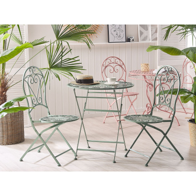 BELIANI Záhradný stôl zelený kov okrúhly skladací balkón terasa romantický