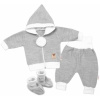 Baby Nellys 3-dielna súprava Hand made pletený kabátik kalhoty a topánočky sivá