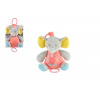 Teddies Slon naťahovací hrací strojček hrkálka plyš 16x18cm farebný na karte v sáčku 0+