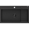Mexen Omar, 1-komorový granitový drez 800x480x210 mm, čierna-strieborná metalíza, grafitový sifón, 6520801005-73-B