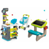 Set lavica na kreslenie a magnetky Little Pupils Desk Smoby s obojstrannou tabuľou a obchod s potravinami Market s elektronickou pokladňou