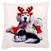 Vianočná obliečka na vankúš Pes, mačka a snehuliak, 45x45 cm