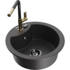 Mexen Diego, 1-komorový granitový drez 488x488x167 mm a drezová batéria Flora, čierna škvrnitá, 6512-76-670401-75-B