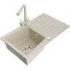 Mexen Cesar žulový drez s 1 komorou a odkvapkávacou plochou s kuchynskou batériou Duero, béžová - 6514-69-671600-69