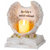 Dekorácia MagicHome, Anjelské krídla na knihe so sviečkou, 1xLED, polyresin, na hrob, 18x13,5x20 cm